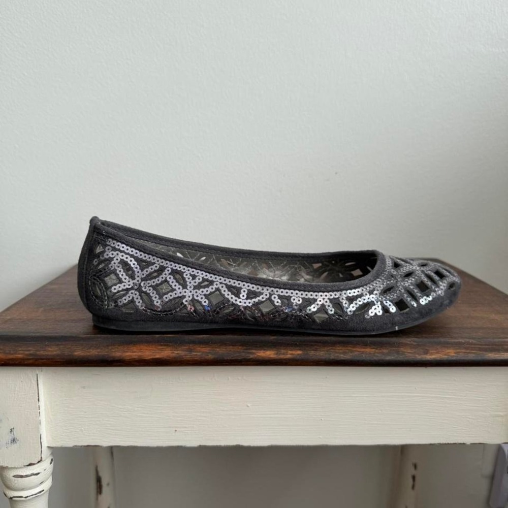 Sequin Cutout Ballet Flat Silver Gray 9 - Picture 3 of 5